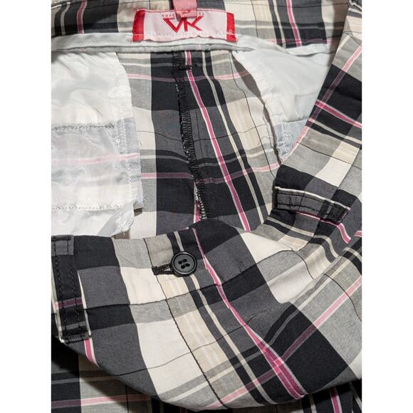 Anne Klein Sport Bermuda Shorts Womens 8 Black White Pink Plaid Stretch - Picture 3 of 8